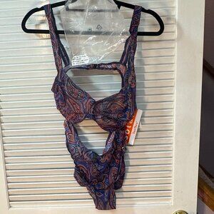 TanThru Solar Paisley Two-Piece Swimsuit–Navy Multicolor–Size 15/16–D Cup–NWT